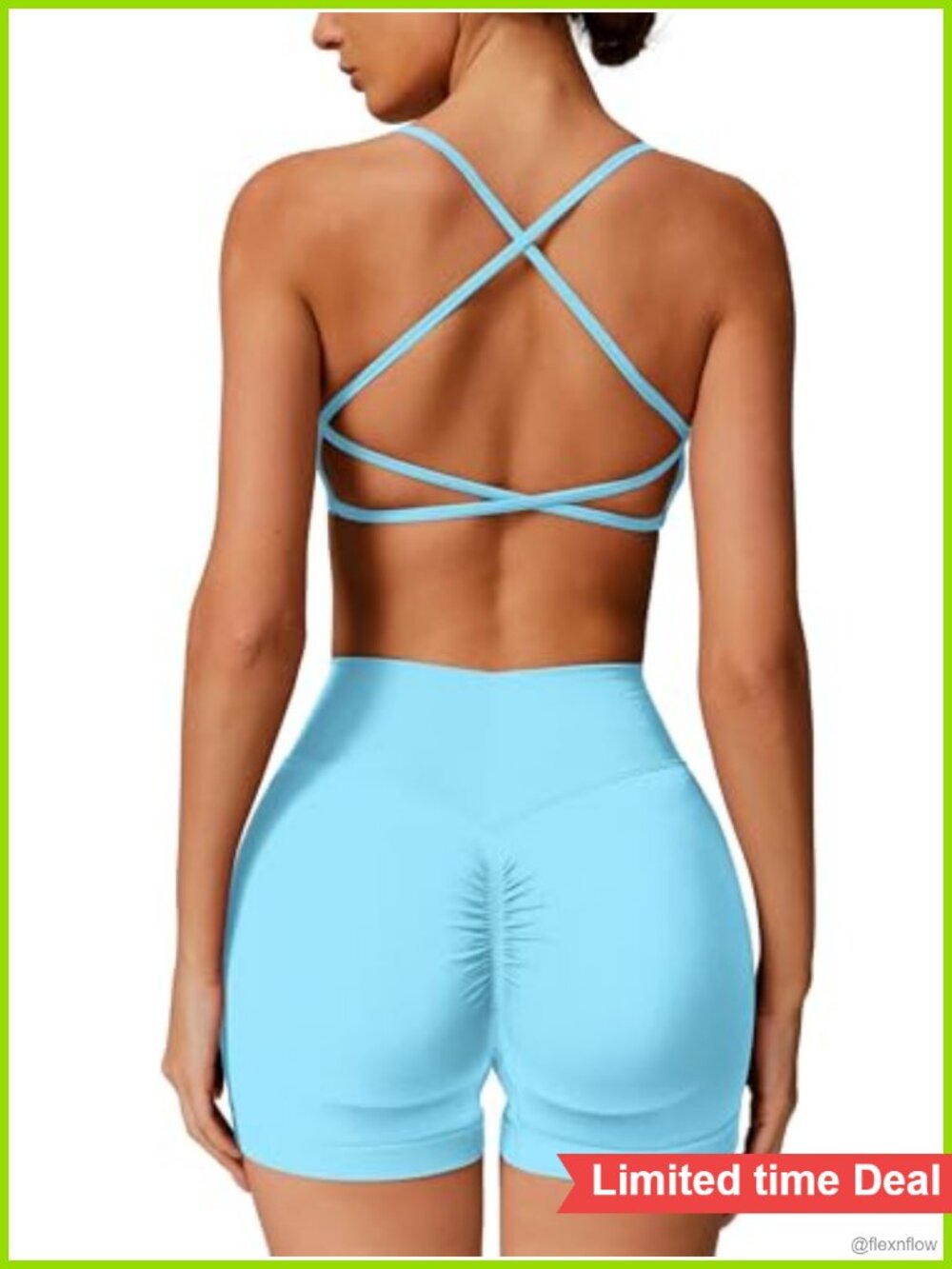 Seamless 2 Piece Workout Set Strappy Sports Bra Scrunch Butt Shorts